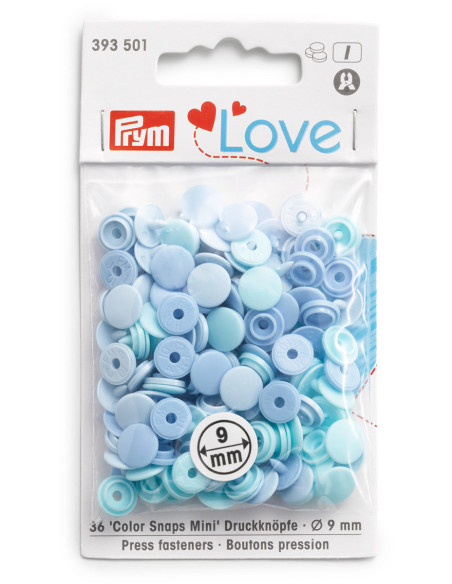 Set van 36 Color Snaps Mini drukknoopjes 9 mm - Blauwe tinten