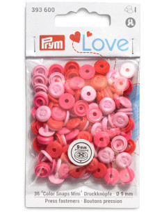 Set van 36 Color Snaps Mini 9 mm drukknopen Optique - Roze, fuchsia en rood