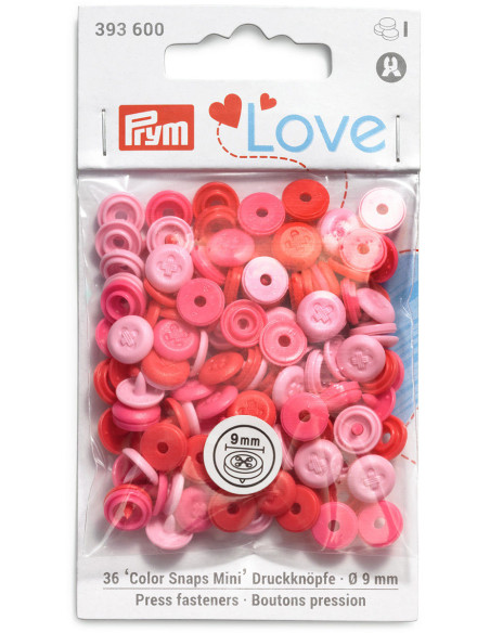 Set van 36 Color Snaps Mini 9 mm drukknopen Optique - Roze, fuchsia en rood