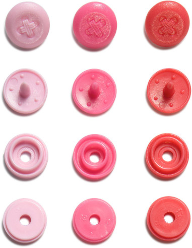 Set van 36 Color Snaps Mini 9 mm drukknopen Optique - Roze, fuchsia en rood