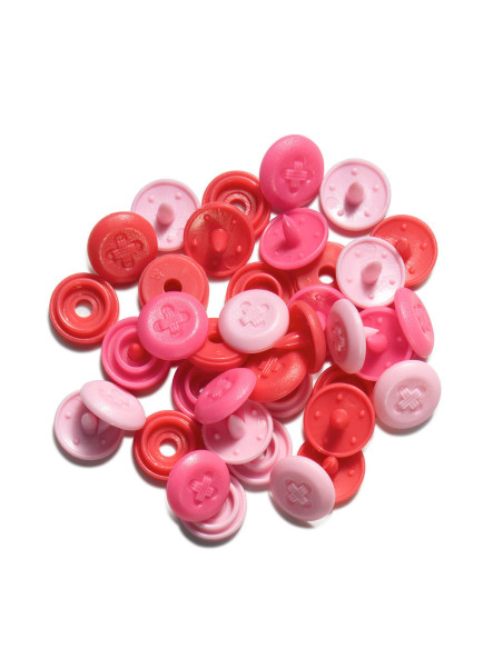 Set van 36 Color Snaps Mini 9 mm drukknopen Optique - Roze, fuchsia en rood
