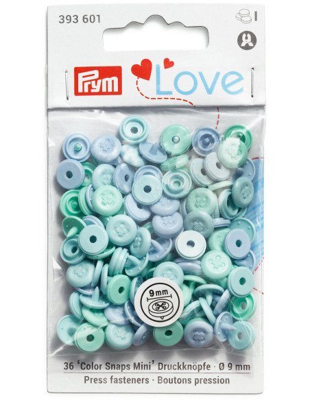 Set van 36 Color Snaps Mini drukknoopjes 9 mm Optique - Mint, watergroen en blauw