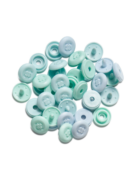 Set van 36 Color Snaps Mini drukknoopjes 9 mm Optique - Mint, watergroen en blauw