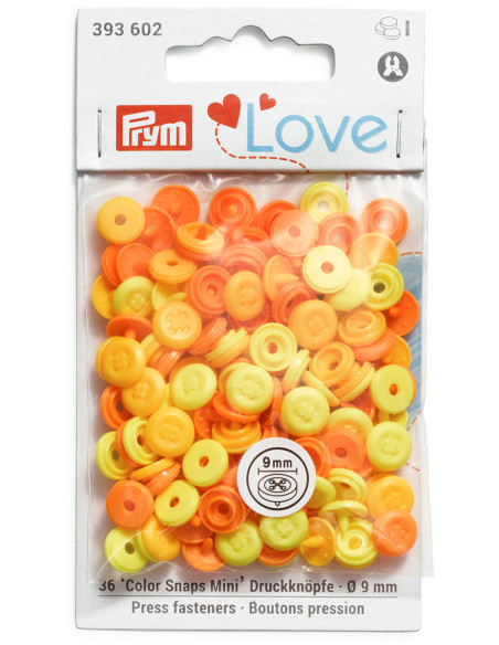 Set van 36 Color Snaps Mini 9 mm drukknopen Optique - Geel, oranjegeel en oranje