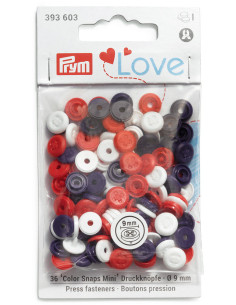 Set van 36 Color Snaps Mini 9 mm drukknopen Optique - Blauw, wit en rood