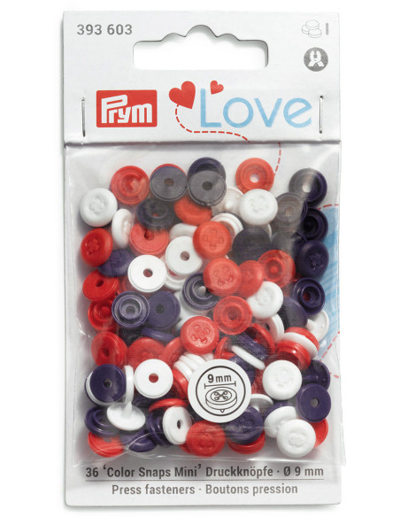 Set van 36 Color Snaps Mini 9 mm drukknopen Optique - Blauw, wit en rood