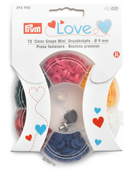Doos met 72 Color Snaps Mini drukknopen van 9 mm