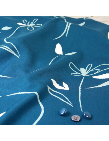 Viscose keperstof Bloom petrolblauw - Églantine & Zoé