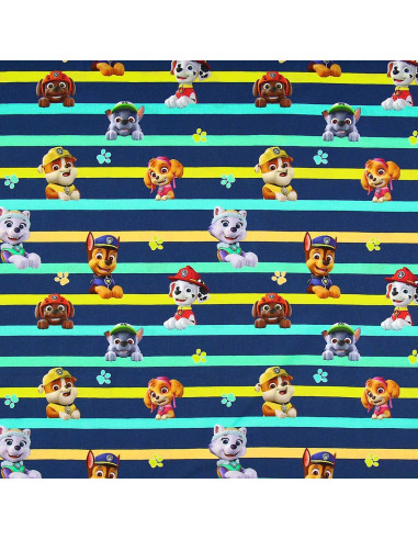 Jersey stof Paw Patrol - Personages en gekleurde lijnen