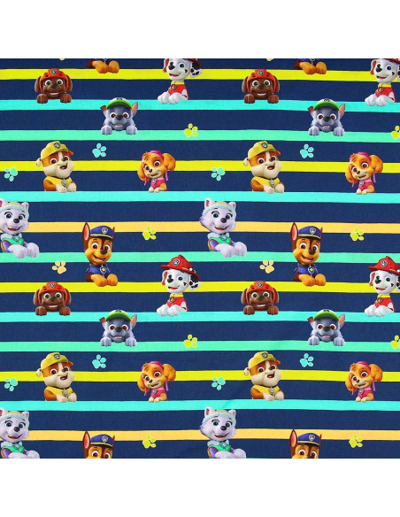 Jersey stof Paw Patrol - Personages en gekleurde lijnen