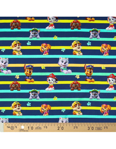 Jersey stof Paw Patrol - Personages en gekleurde lijnen