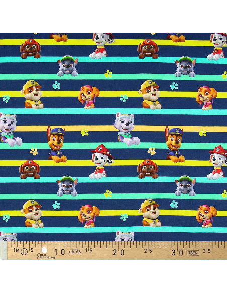 Jersey stof Paw Patrol - Personages en gekleurde lijnen