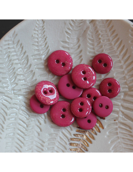 Glitterknoop 2 gaten - Fuchsia