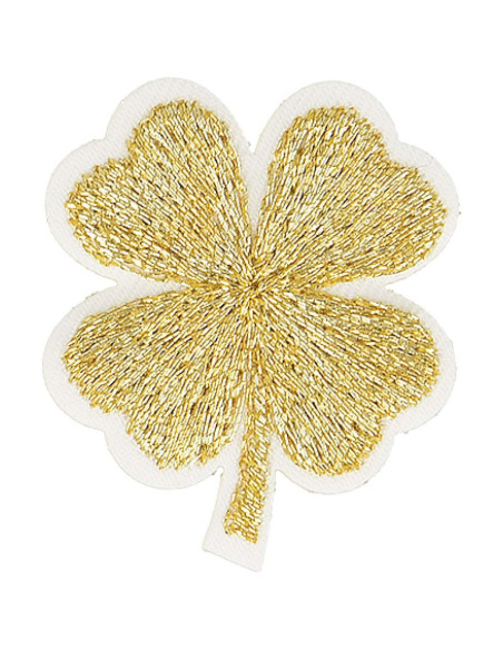 Strijkembleem klaver lurex - Goud