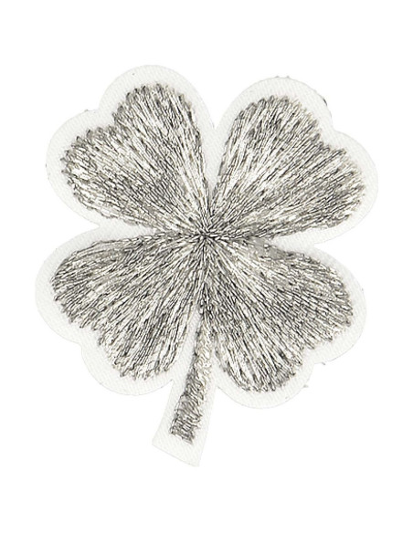 Strijkembleem klaver lurex - Zilver
