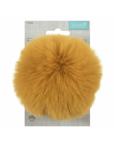 Imitatiebont pompon 11 cm - Mosterdkleur