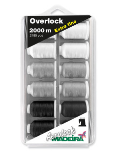 Doos met 12 kegels voor overlockmachine Aerolock nr. 180 Madeira - Zwart en wit