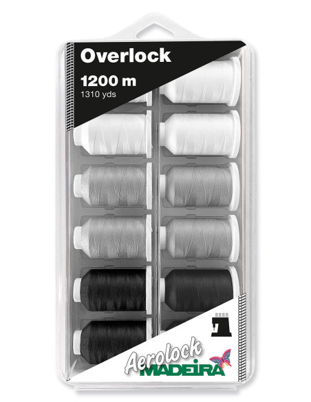 Doos met 12 kegels voor overlockmachine Aerolock nr. 125 Madeira - Zwart en wit