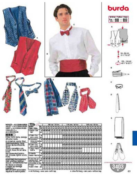 Giletpatroon, accessoires - Burda 3403