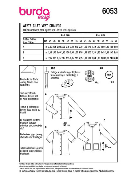 Vest patroon - Burda 6053