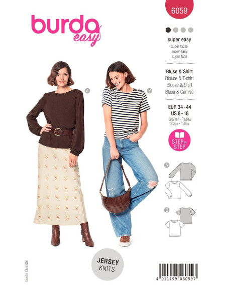 T-shirt en blouse patroon - Burda 6059