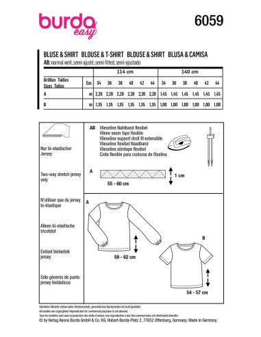 T-shirt en blouse patroon - Burda 6059