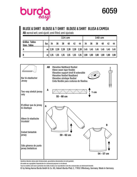 T-shirt en blouse patroon - Burda 6059