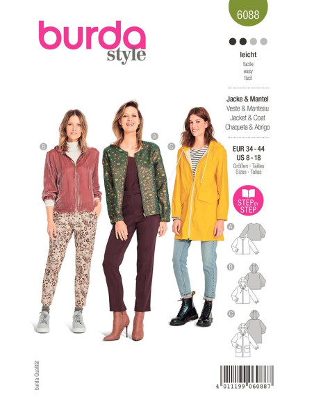 Jas- en mantelpatroon - Burda 6088