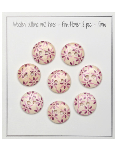 Set van 8 houten knopen 15 mm - Bloemen