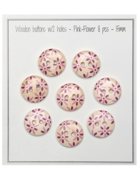 Set van 8 houten knopen 15 mm - Bloemen
