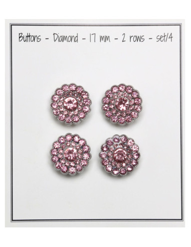 Set van 4 Strass knopen 17 mm - Roze
