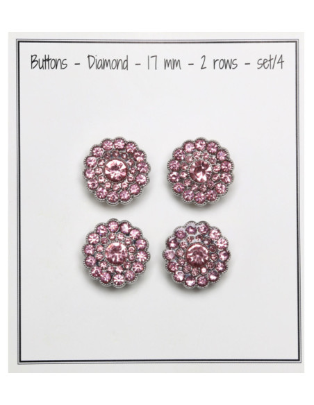 Set van 4 Strass knopen 17 mm - Roze