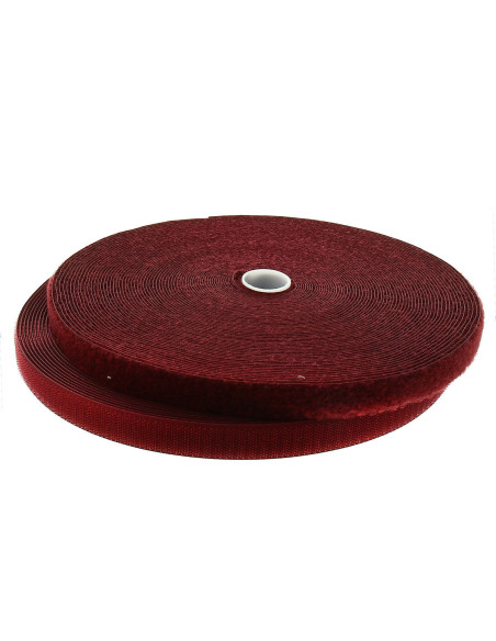 Bordeaux klittenband om te naaien, 20 mm breed, rol van 25 meter