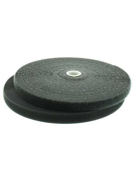 Donkergrijze naaibare klittenband 20 mm breed rol van 25 meter