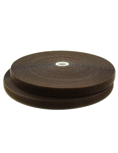 Donkerbruine naaibare klittenband 20 mm breed rol van 25 meter