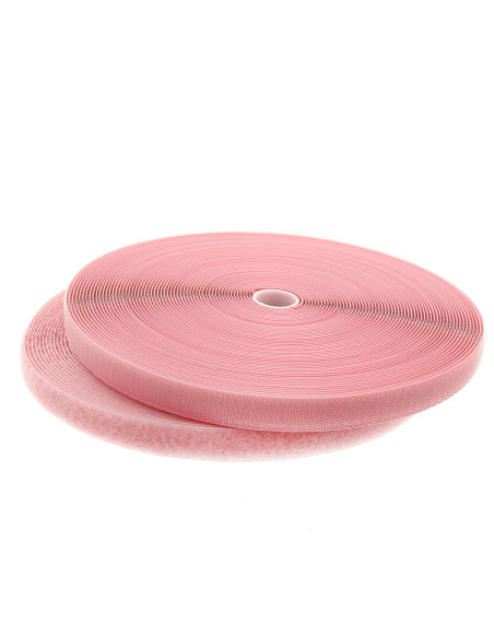 Lichtroze naaibare klittenband 20 mm breed rol van 25 meter