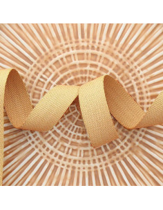 Polyester lurex band met katoenen uitstraling - Donkerbeige en goud