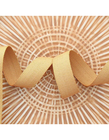 Polyester lurex band met katoenen uitstraling - Donkerbeige en goud