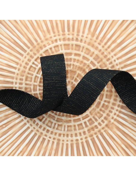 Polyester lurex band met katoenen look - Zwart en goud