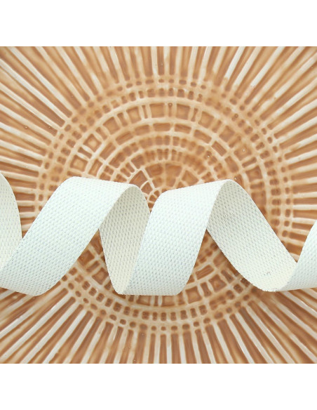 Polyester lurex band met katoenen uitstraling - Crème en zilver