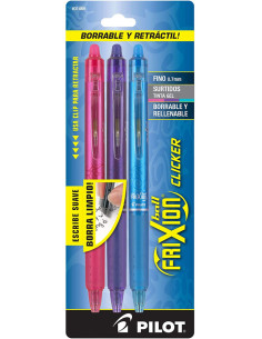 Set van 3 Pilot FriXion Ball Clicker rollerpennen - Fuchsia, paars en turquoise