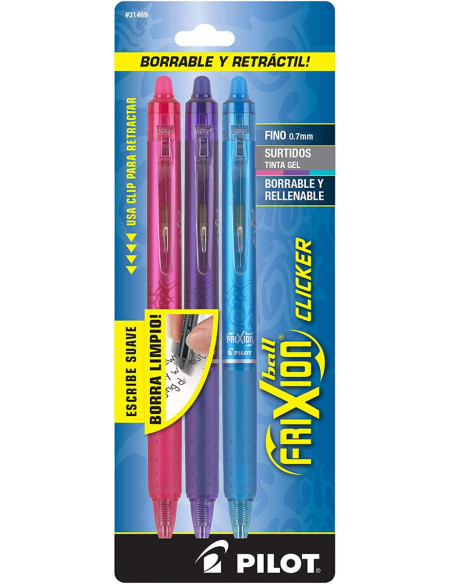 Set van 3 Pilot FriXion Ball Clicker rollerpennen - Fuchsia, paars en turquoise
