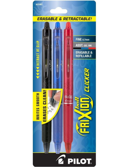 Set van 3 Pilot FriXion Ball Clicker rollerpennen - Zwart, blauw en rood