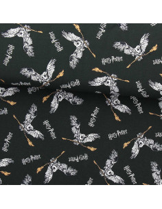 Harry Potter jersey stof - Uil en bezemsteel