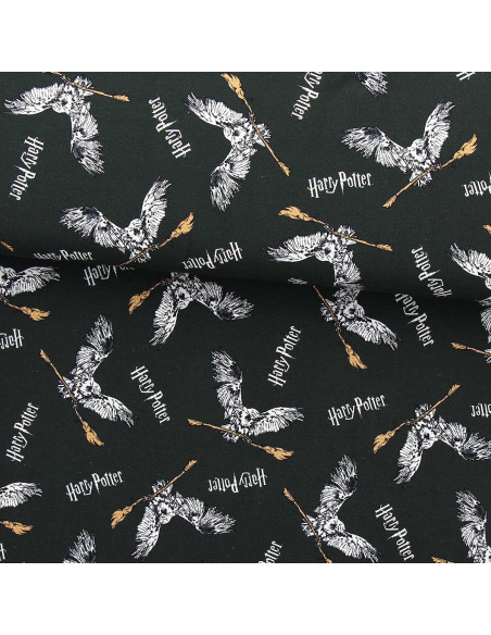 Harry Potter jersey stof - Uil en bezemsteel