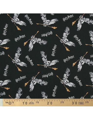 Harry Potter jersey stof - Uil en bezemsteel