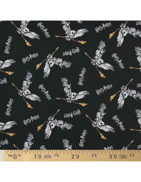Harry Potter jersey stof - Uil en bezemsteel