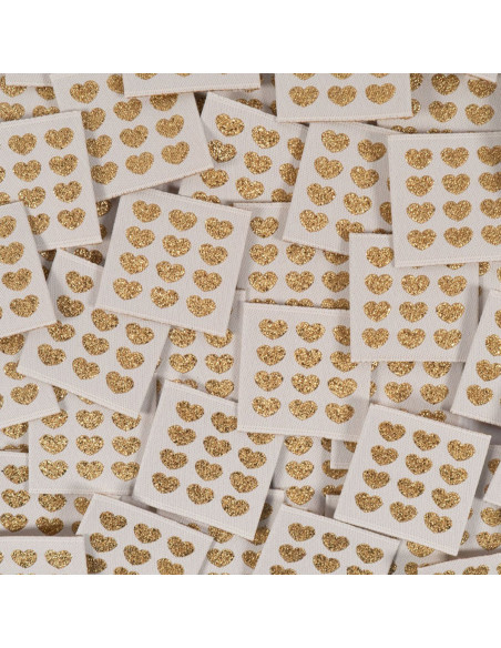 Set van 5 geweven labels - Gouden harten