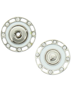 Drukknop met strass - Zilver en wit