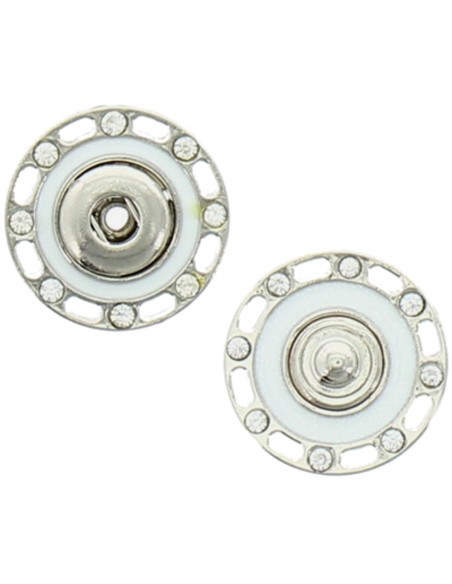 Drukknop met strass - Zilver en wit